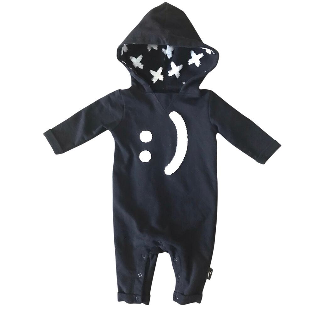 Mini Heroes Smile Emoji Hooded Romper Size 3mo
